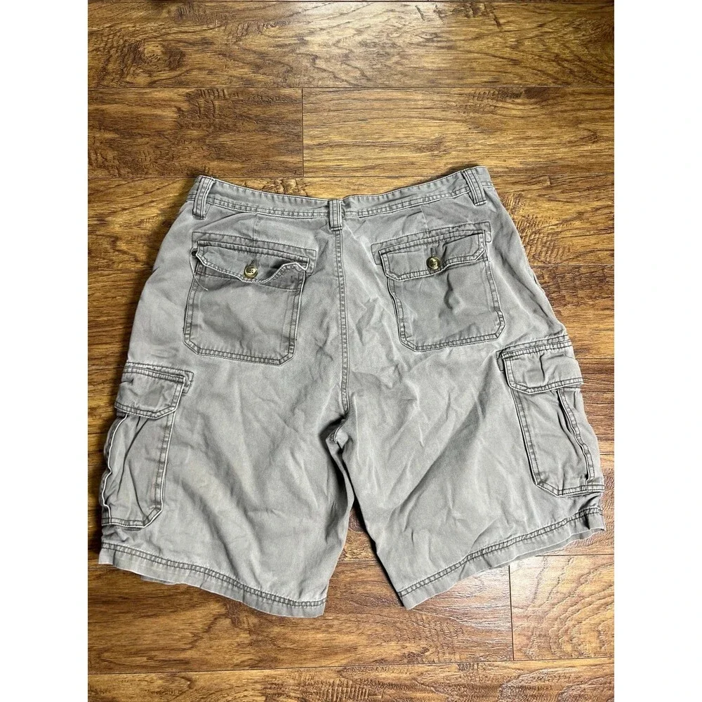 Vtg St Johns Bay Cargo Shorts Mens 36 Gray Khaki Cotton Outdoor Hiking Fishing